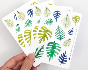 Watercolor Tropical Leaf Stickers: 48 Monstera & Palm Stickers (4x 3.5x5" Sheets)