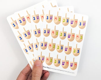 Small Dreidel Stickers | 4- 3.5"x5" Hanukkah Sticker Sheets | 80 Holiday Stickers for Card Making Gift