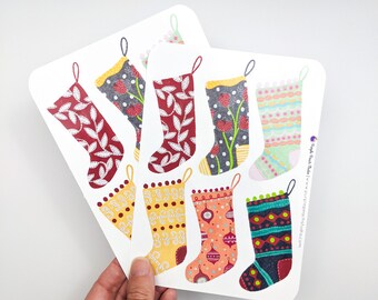 Large Stocking Stickers | 2- 5x7" Sheets Christmas Stickers | Cute Colorful Holiday Stickers for Planners Scrapbooking Cards