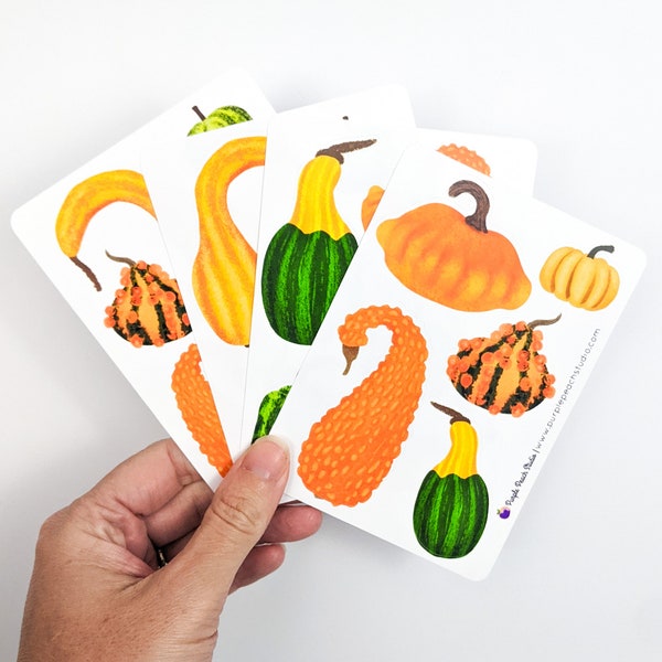 Small Decorative Gourd Planner Stickers | 4- 3.5"x5" Sticker Sheets | 28 Ugly Gourd Stickers for Fall Planners Bullet Journal Card Making