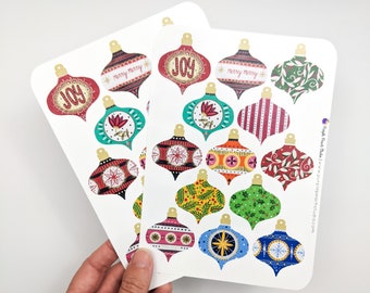 Large Vintage Ornament Stickers | 2- 5x7" Sheets Christmas Bauble Stickers | Cute Colorful Holiday Stickers for Planners Scrapbooking Cards