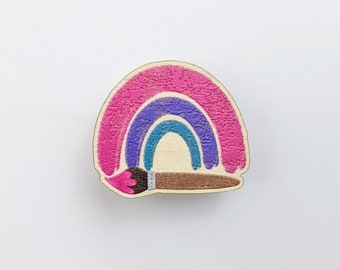 Paint a Rainbow Pin | Eco-Friendly Wooden Art Supply Badge | Artist Art Teacher Crafty Creative Gift