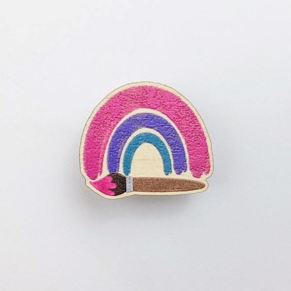 Paint a Rainbow Pin | Eco-Friendly Wooden Art Supply Badge | Artist Art Teacher Crafty Creative Gift