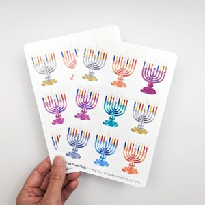 Grands stickers menorah | 2 feuilles d'autocollants de Hanoucca de 5 x 7 po. | 18 autocollants de vacances mignons pour agendas Scrapbooking fabrication de cartes