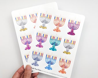 Large Menorah Stickers | 2- 5x7" Sheets Hanukkah Stickers | 40 Cute Holiday Stickers for Planners Scrapbooking Card Making