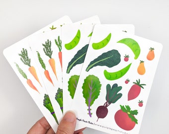 Small Farmers Market Vegetable Stickers | 4- 3.5x5" Veggie Sticker Sheets for Planners Bullet Journal Card Making Gift