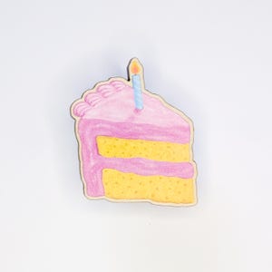 Large Pink Birthday Cake Pin | Eco-Friendly Wooden Badge | Birthday Kid Pin Collector Baker Gift