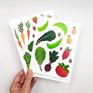 Grands autocollants végétariens Farmers Market | 2 feuilles d'autocollants végétaux de 5 x 7 po. | Adorables autocollants colorés pour agendas Scrapbooking, fabrication de cartes