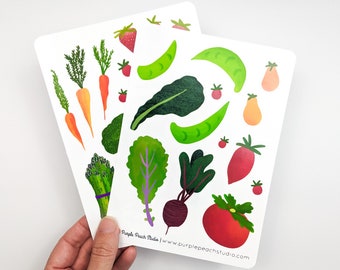 Large Farmers Market Veggie Stickers | 2- 5x7" Sheets Vegetable Stickers | Cute Colorful Stickers for Planners Scrapbooking Card Making