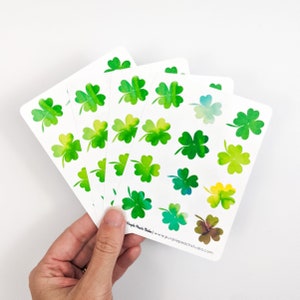 Small Watercolor Shamrock Sticker 4 3.5x5 Sheets 48 Stickers for St Patricks Day March Spring Irish Good Luck image 1