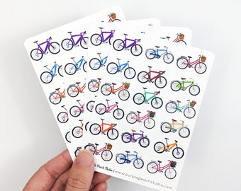 Small Bike Stickers | 4- 3.5x5" Vintage Bicycle Sticker Sheets for Planners Bullet Journal Cyclists Card Making Gift