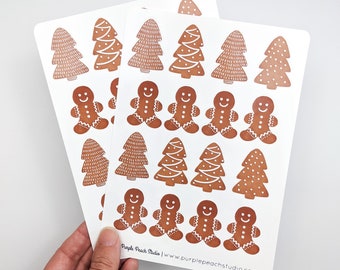 Large Gingerbread Cookie Stickers | 2- 5x7" Sheets Christmas Stickers | Cute Colorful Holiday Stickers for Planners Scrapbooking Card Making