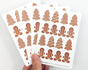 Small Gingerbread Cookie Stickers | 4- 3.5"x5" Christmas Cookie Sticker Sheets | 64 Holiday Stickers for Card Making Gift