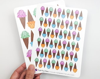 Large Ice Cream Stickers | 2- 5x7" Sheets Waffle Cone Stickers | Cute Colorful Sorbet Stickers for Planners Scrapbooking Card Making