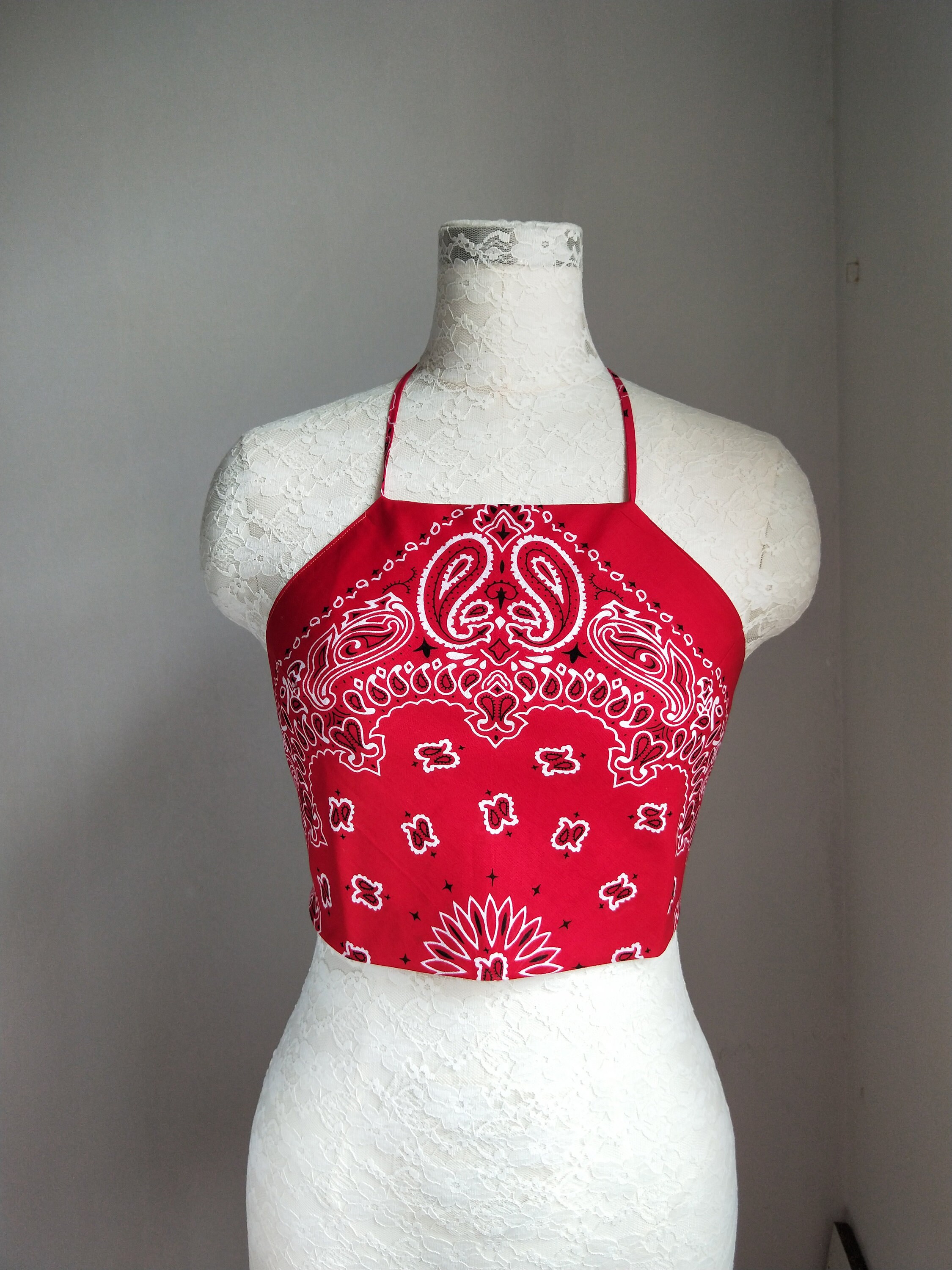 red bandana crop top