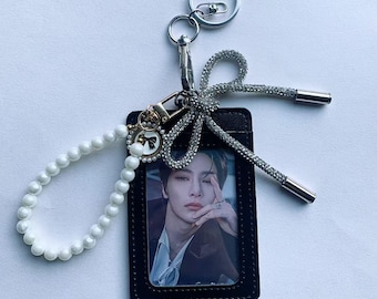 Custom Cute Kpop Photocard Holder with Ribbon Keychain for Badge ID Card