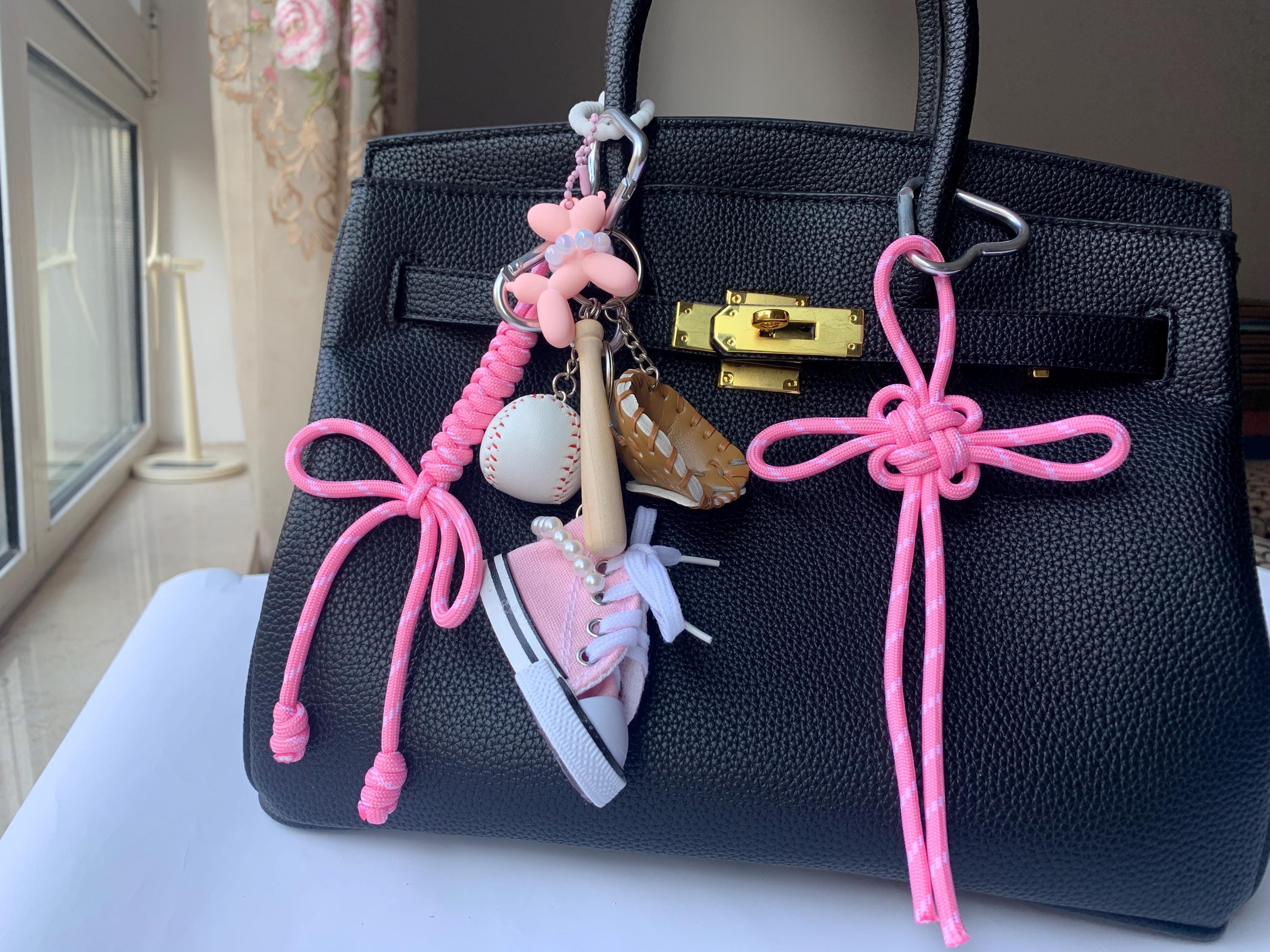 Portachiavi Con Fiocco A Quadretti Y2K – Rosa E Blu – Ciondolo Per Borsa E Zaino – Stile Coquette - 4
