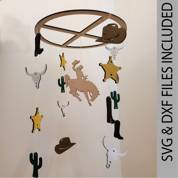 Western Mobile SVG, Cowboy Mobile, Baby Mobile Digital File, Cricut File, Glowforge Laser Cutting DXF File