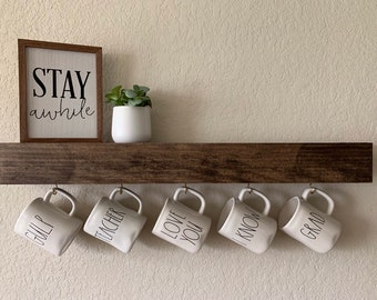 Easy Mount Coffee Cup Holder - Christmas Gift- Gift for Her - Coffee Cup Holder - Coffee Mug Storage Shelf - Coffee Bar Shelf - Coffee Bar