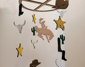 Western Cowboy Mobile, Nursery Mobile, Wooden DIY Kit, Ready to Paint Nursery Hanger