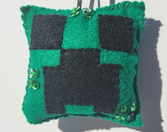 Creeper Minecraft Christmas Ornament, Personalize Option, Handmade, Gift Present Topper/Party Favor