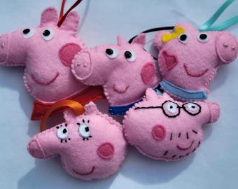Handmade Peppa Pig, Mummy, Daddy and George and NOW Evie! Felt Christmas Ornaments
