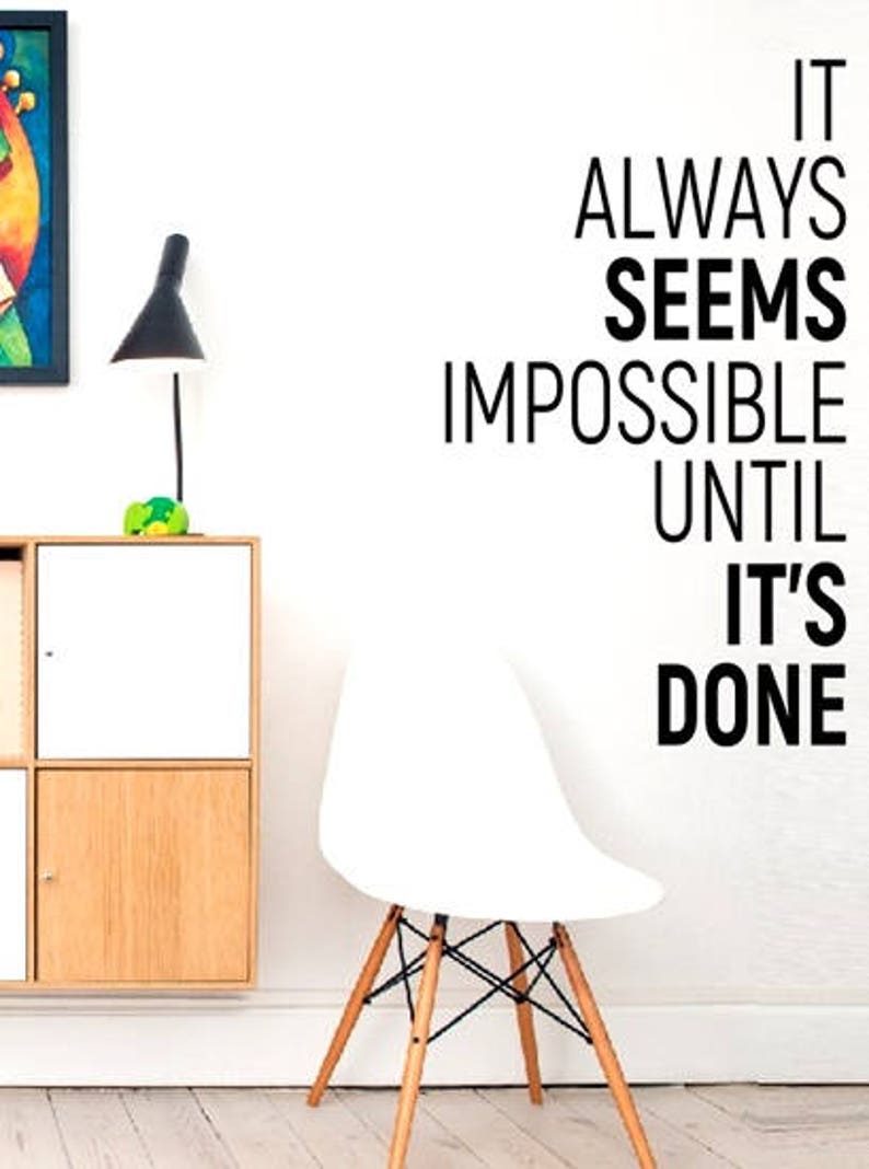 wall vinyl decals stickers DIY Art Decor Bedroom Quote Decal Fitness Exercise Gym wall decals It always seems impossible until it/'s done