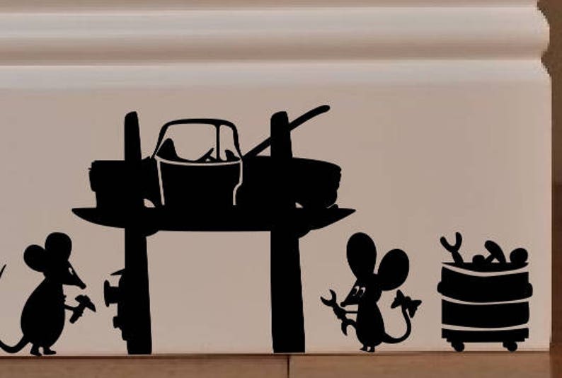 MOUSE Mechanics Car Tyres tools Mice Love Heart decor funny wall art decal stickers Baseboard Kids