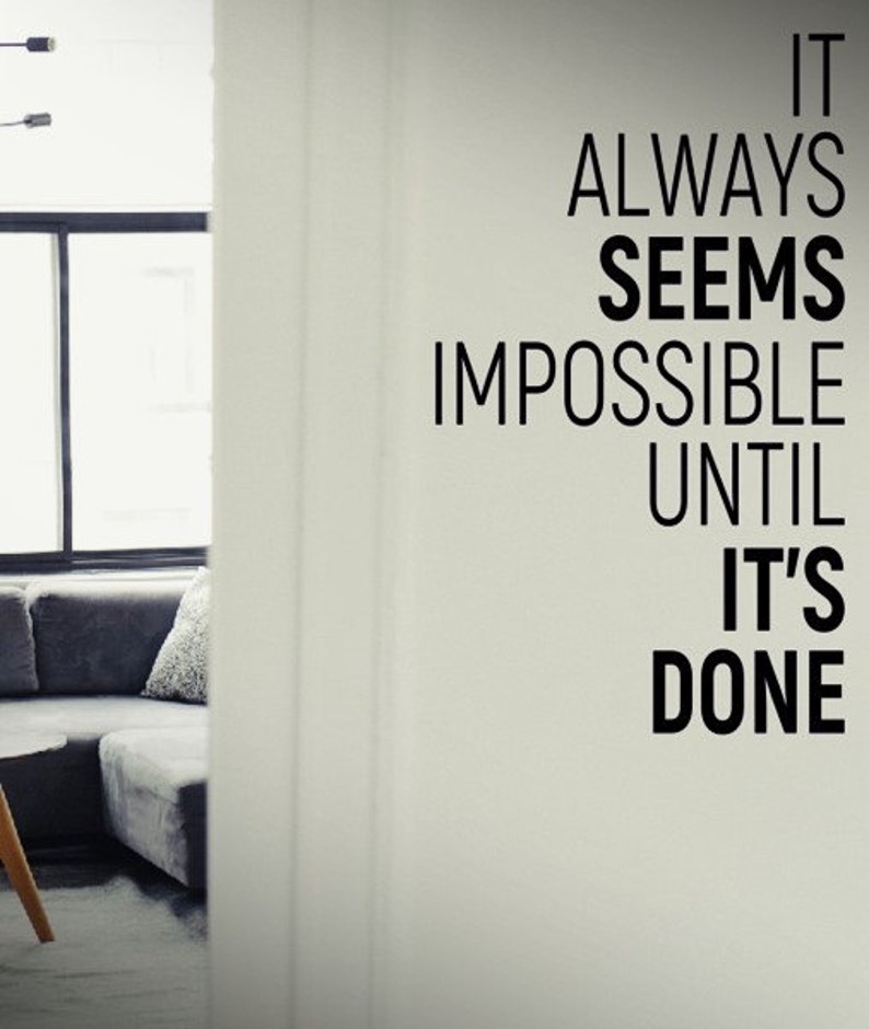 wall vinyl decals stickers DIY Art Decor Bedroom Quote Decal Fitness Exercise Gym wall decals It always seems impossible until it/'s done
