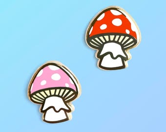 Mini Mushroom Enamel Pins: Gold Plated - Toadstool - Red - Pink - Board Filler - Trinket - Collector - Autumn - Lapel