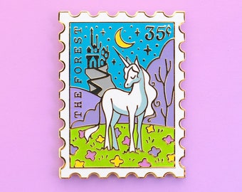 The Forest Enamel Pin - Unicorn Enamel Pin - Magical Pins - Stamp Enamel Pin - Movie Pins  - Fantasy Pin - Postage Stamp Pin - 80s Pin