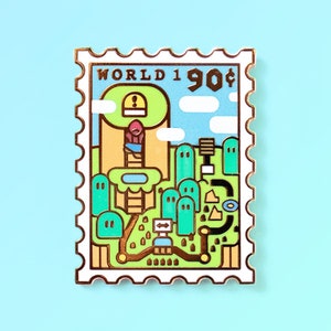 World 1 Enamel Pin - Video Game Pin - Retro Pins - Mushroom Pin - Stamp Enamel Pin - 90s Pin - Cute Pin - Gamer Pin - Kawaii Gamer Girl