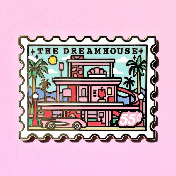 Dreamhouse Stamp Enamel Pin – Pink Retro Lapel Pin