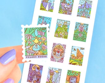 Fairytale Stamp Sticker Sheet: Matte Vinyl Scrapbooking Stickers