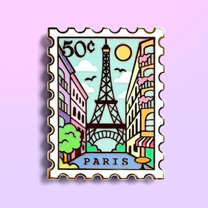 Paris Enamel Pin - France Travel Stamp Pins - Pastel Lapel Pin - Cute Romantic Gift for Her - Adventure - Souvenir Pin - Travel Keepsake