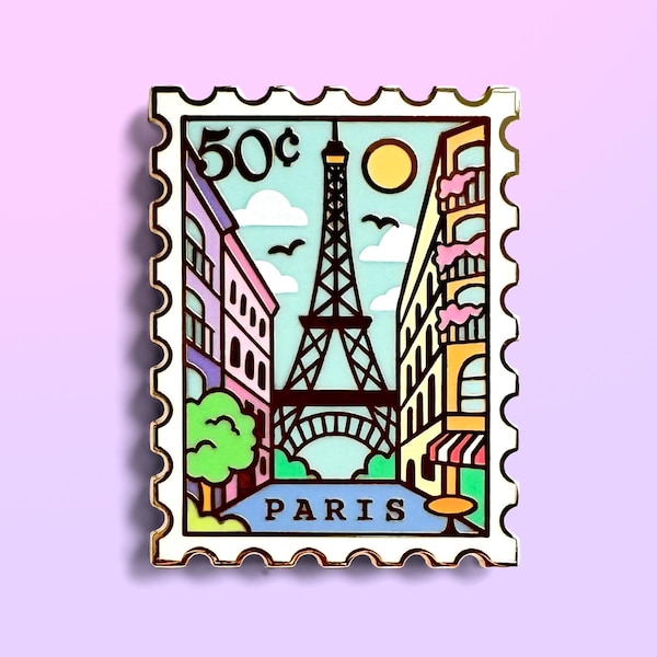 Paris Enamel Pin: France Travel Stamp, Pastel Souvenir