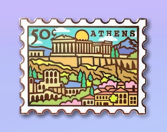 Athen-Emaille-Anstecknadel: Griechenland-Reisestempel, pastellfarbene Anstecknadeln