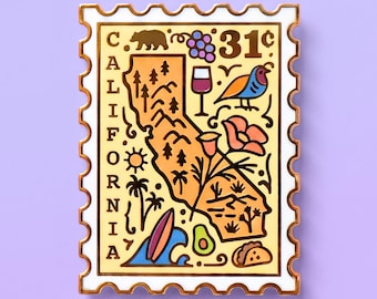 Kalifornischer Emaille-Anstecker: Reisebriefmarken des Bundesstaates, pastellfarbene Anstecknadeln