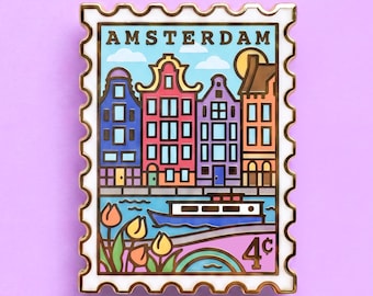 Amsterdam Emaille-Anstecknadel: Niederlande-Reisestempel, pastellfarbene Anstecknadel