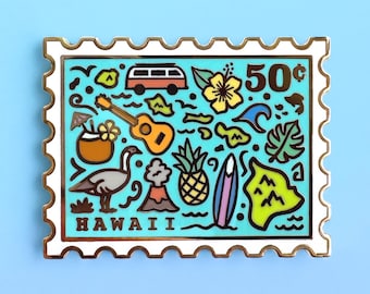 Hawaii-Emaille-Anstecknadel: Reisebriefmarken der Bundesstaaten, pastellfarbene Anstecknadeln