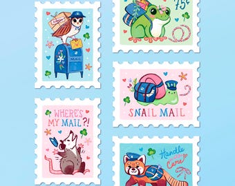 Courier Critters Jumbo Stamp Stickers: Animals - Snail Mail - Planner - Scrapbooking - Stationery - Journal - BUJO