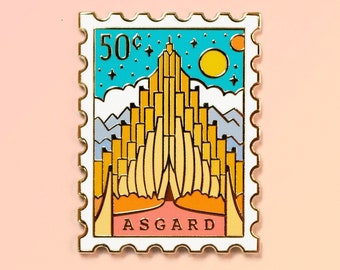 Asgard Stamp Enamel Pin: Norse Mythology, Fantasy Gift