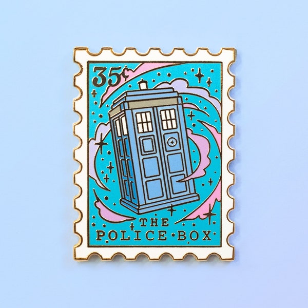 The Police Box Enamel Pin - Stamp Enamel Pin -Sci Fi Pin - Doctor Pin - Extraterrestrial Pin - Tardis- Bookish Pin - Book Enamel Pin Sci Fi