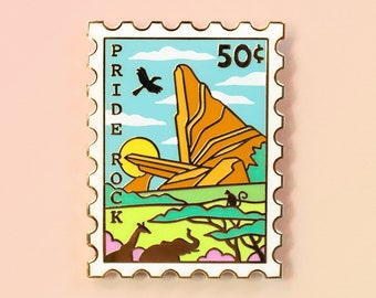 Pride Rock Enamel Pin - Stamp Enamel Pin - Lion Pin - Bookish Pin - Book Enamel Pin - Fairytale Pin - Lion Pin - Postage Stamp Enamel Pin