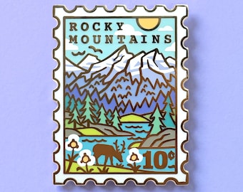 Rocky Mountains Emaille-Anstecknadel: Reisestempel für Nationalparks, pastellfarbene Anstecknadeln