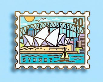 Sydney, Australien Emaille-Anstecknadel: Reisebriefmarke, australisches Sammlerstück
