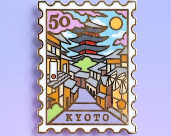 Kyoto-Emaille-Anstecknadel: Japan-Reisestempel, pastellfarbene Anstecknadeln