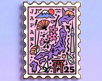 Japanischer Emaille-Pin: Reisestempel, Pastellfarbener Anstecker