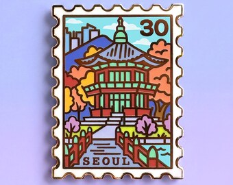Seoul Emaille-Anstecknadel: Korea-Reisestempel, Pastell-Accessoires