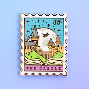 Castle Stamp Enamel Pin: Bookish Wizard Gift